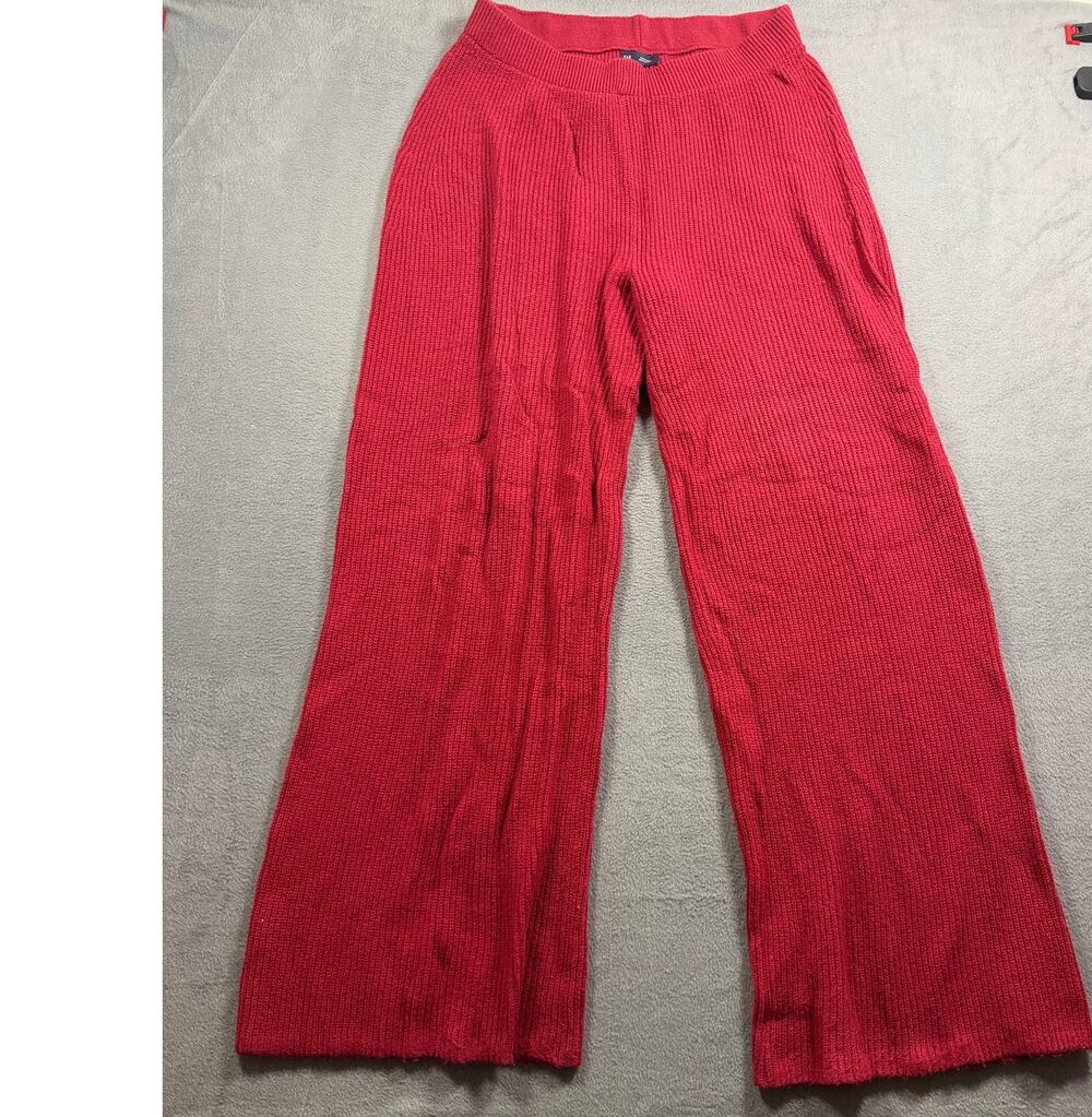 Gap CashSoft Shaker Stitch Ribbed Knit Wide Leg Sweater Pants Red Womens Size M